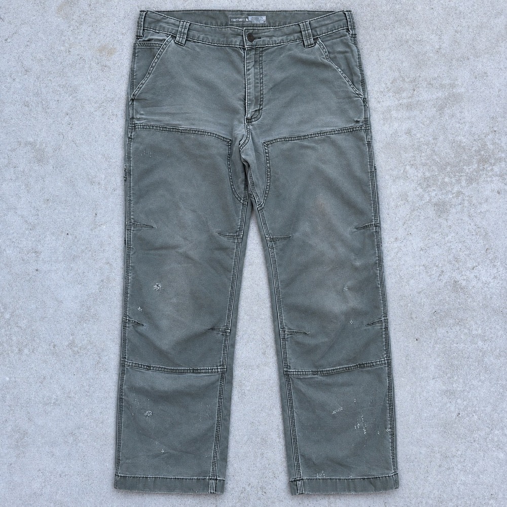 Carhartt Double Knee Utility Pants 36x30 Moss Green Workwear Canvas Thrashed